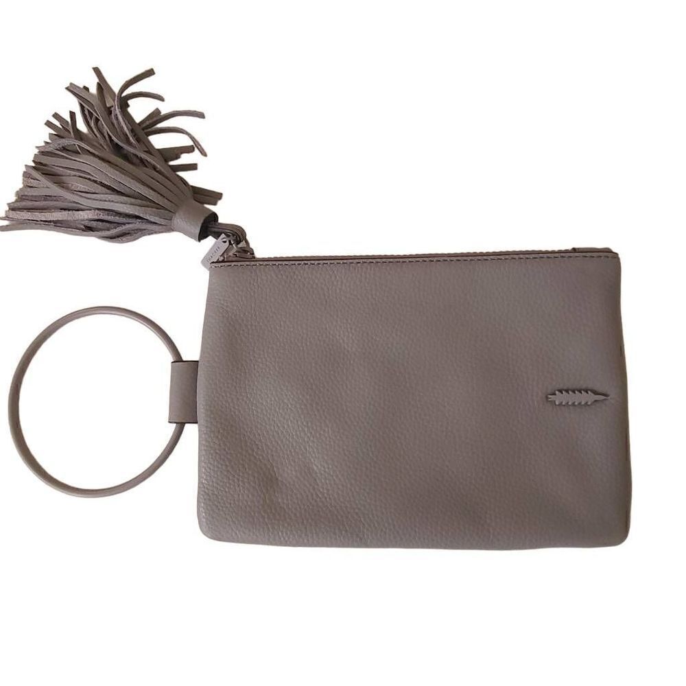 Thacker Gray Leather Clutch Wristlet